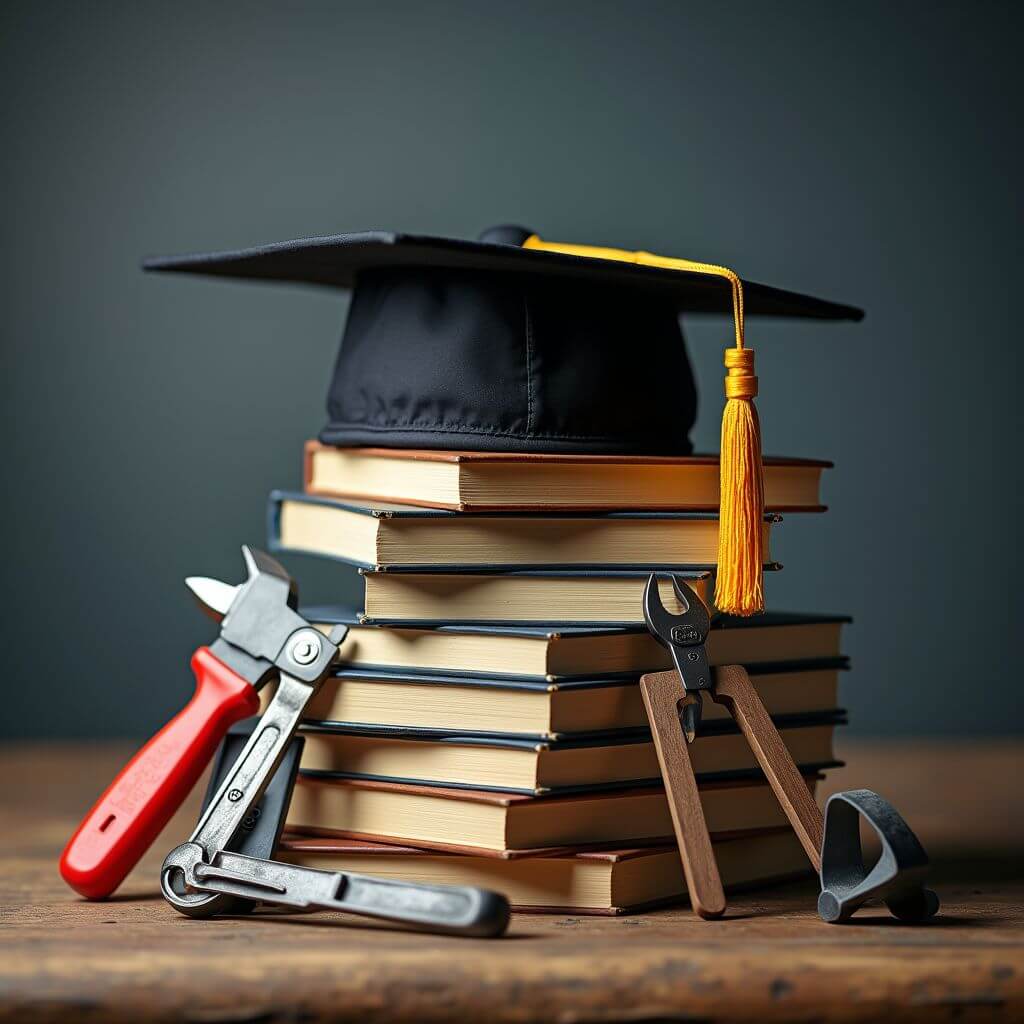 Livres et outils représentant les métiers de l’éducation